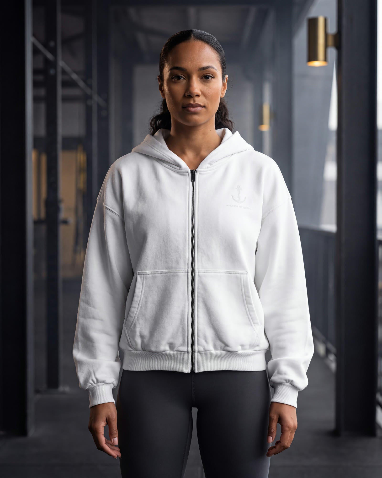 Model wearing AMD Full Zip — Tonal in the Anchor Me Down campaign