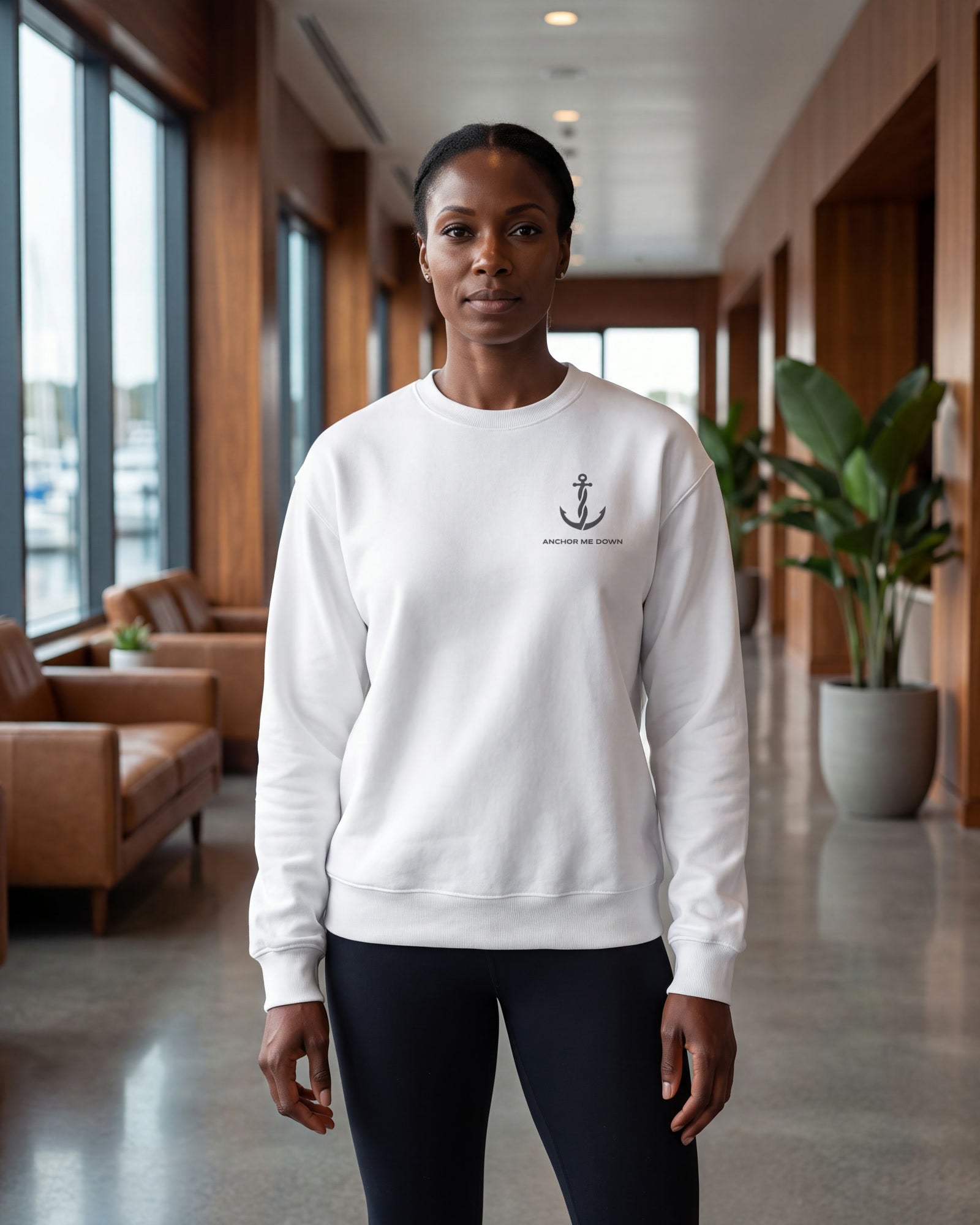 Model wearing Anchored Crew in the Anchor Me Down campaign