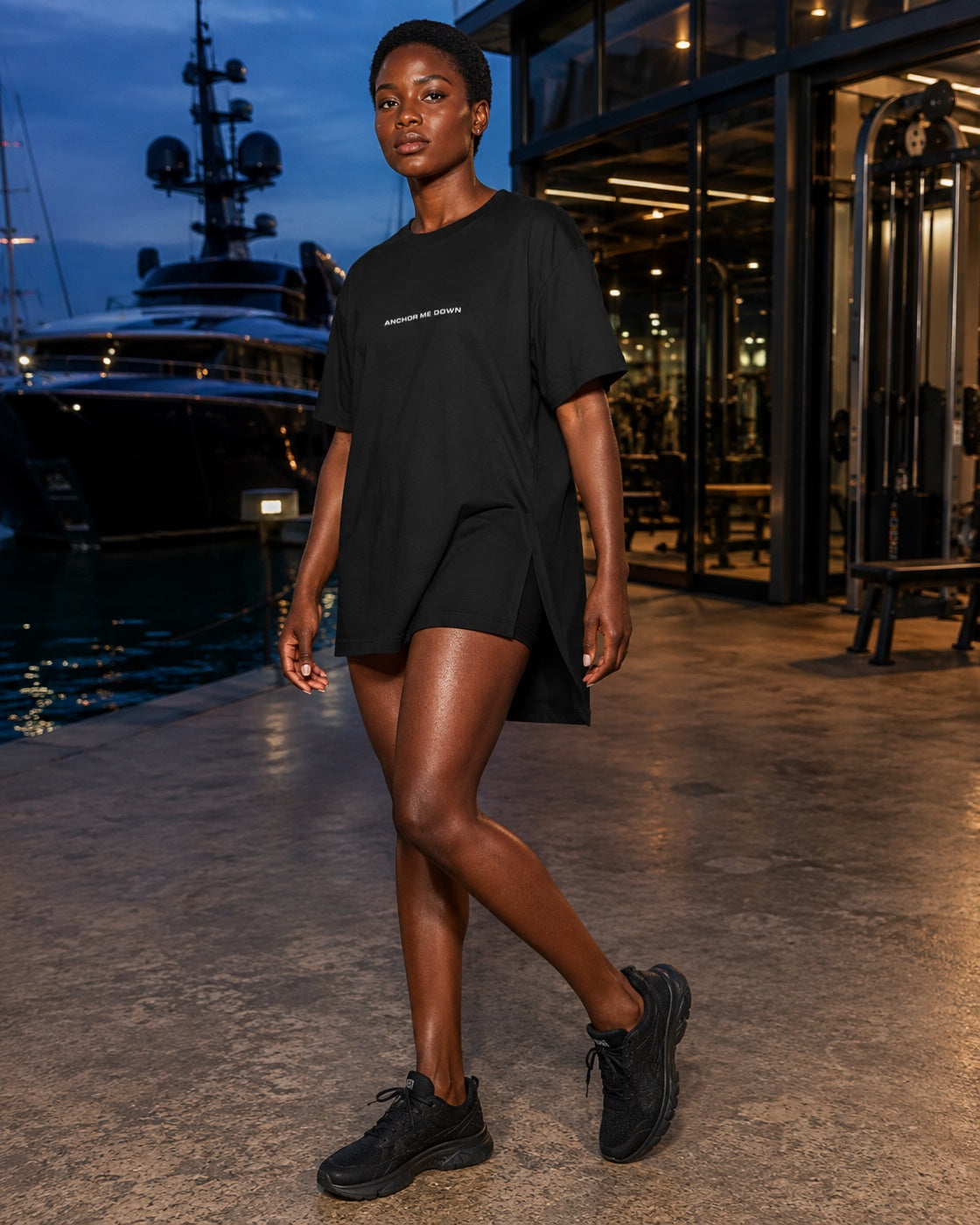 Model wearing W Slit in the Anchor Me Down campaign